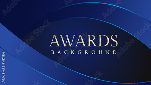 Dark blue golden royal awards graphics background. Lines growing elegant shine spark. Luxury premium corporate abstract design template.
