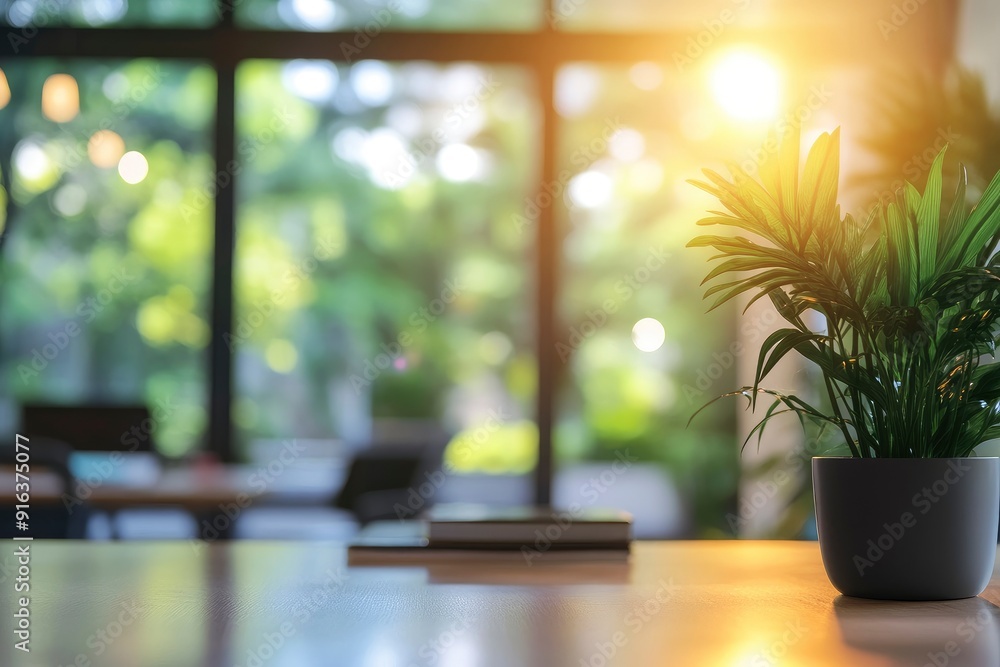 Blurred Interior Modern Office Working Space With Green Scenery with generative ai Blurred Interior Modern Office Working Space With Green Scenery with generative ai