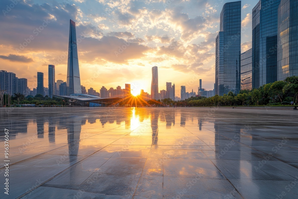 custom made wallpaper toronto digitalCity square and skyline with modern buildings in Shenzhen at sunset, Guangdong Province, China with generative ai