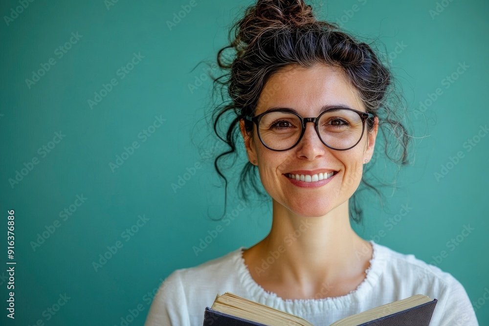 Happy teacher with book. isolated female portrait with generative ai Happy teacher with book. isolated female portrait with generative ai