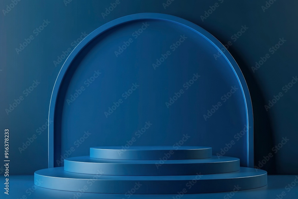 3D Blue Podium on Dark Blue Background for Technology Concept Product Display and Mockup Showroom Showcase with generative ai 3D Blue Podium on Dark Blue Background for Technology Concept Product Display and Mockup Showroom Showcase with generative ai