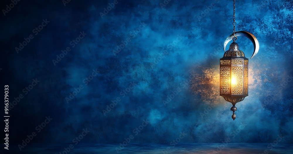 Islamic Arabian design background with beautiful crescent and lantern Islamic Arabian design background with beautiful crescent and lantern