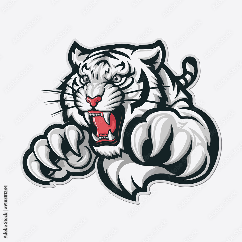Obraz premium white tiger design logo illustration