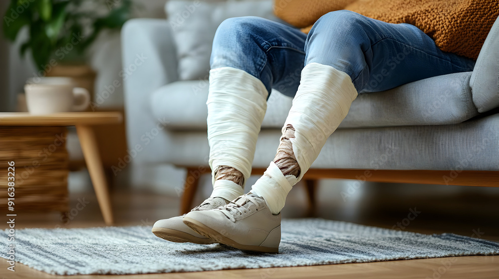 Person With Bandaged Legs Sitting on a Couch - Photo Person With Bandaged Legs Sitting on a Couch - Photo