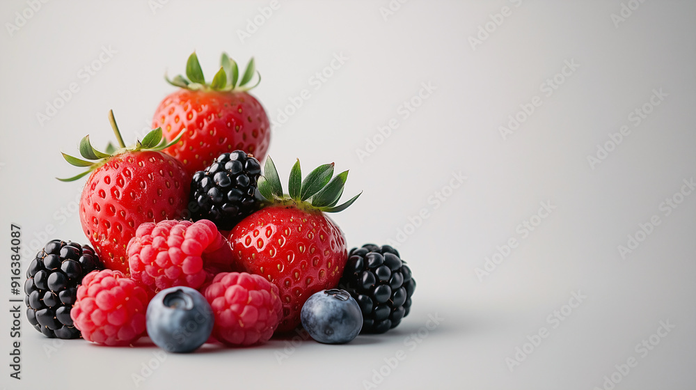 a group of fruits strawberry, raspberry, blackcurrant, blackberry and cherry, blue berry, white background a group of fruits strawberry, raspberry, blackcurrant, blackberry and cherry, blue berry, white background