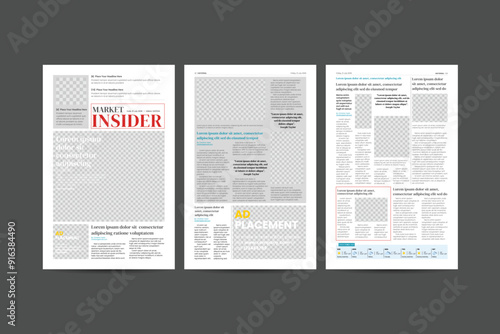 Tabloid Newspaper Template. Editorial layout with columns and masthead.