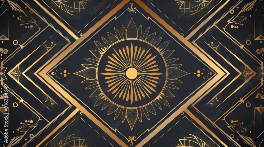 Obraz premium Bold geometric art deco wedding invitation with gold accents. ideal for banners and a glamorous, retro wedding theme.