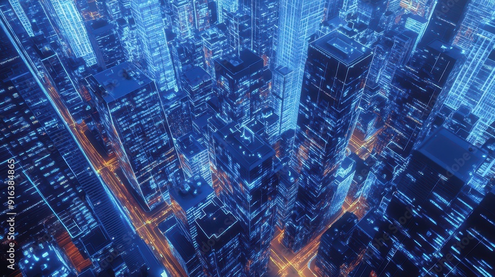 Aerial view of a digital city where streets are made of GDP data and skyscrapers symbolize major investments, urban economy, data visualization Aerial view of a digital city where streets are made of GDP data and skyscrapers symbolize major investments, urban economy, data visualization