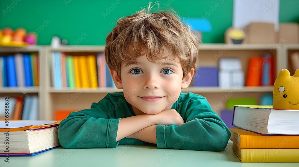 Cute Little Boy Smiling In A Classroom - Photo Cute Little Boy Smiling In A Classroom - Photo