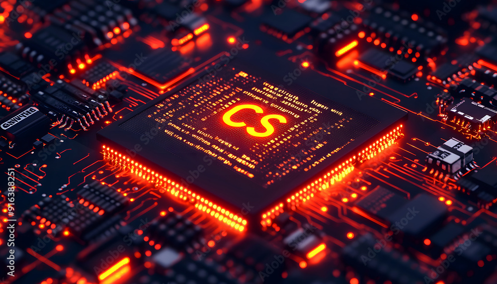 A close-up view with the acronym CSS displayed on a microchip, representing the concept of Cascading Style Sheets design A close-up view with the acronym CSS displayed on a microchip, representing the concept of Cascading Style Sheets design