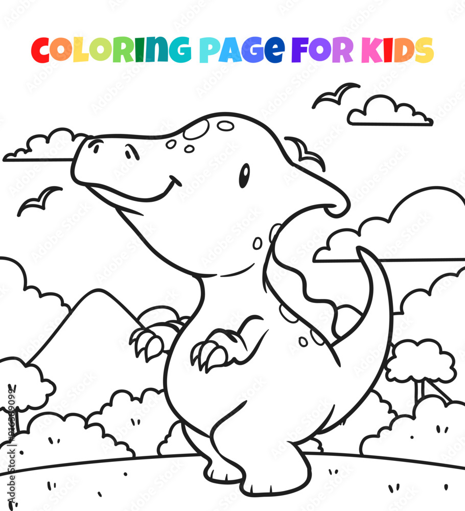 Cute dinosaur coloring page outline illustration Cute dinosaur coloring page outline illustration