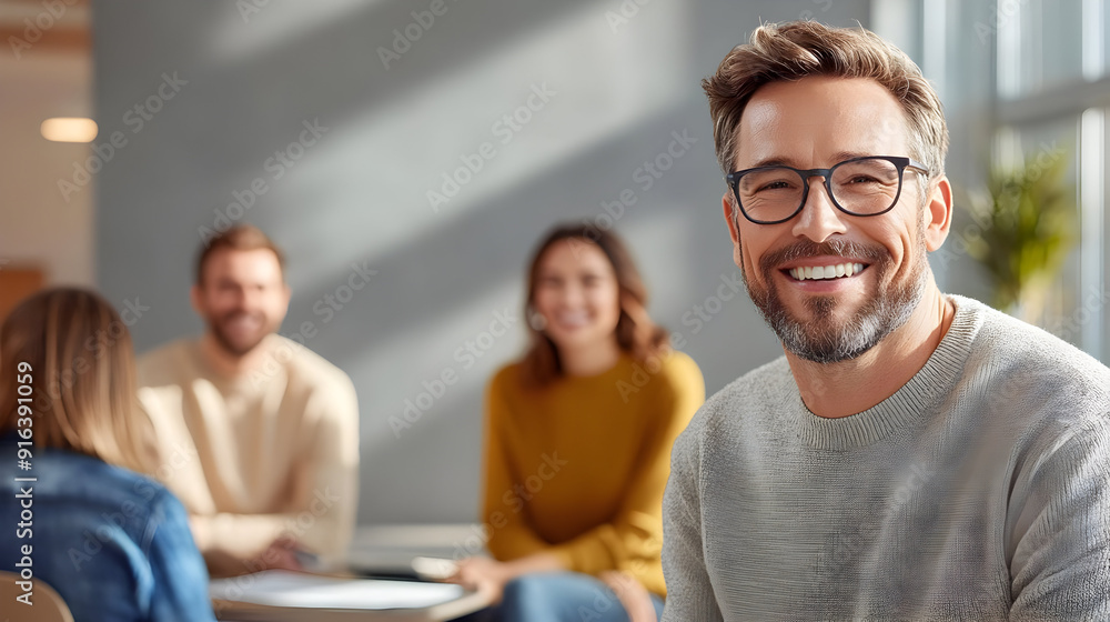 Smiling Man in Grey Sweater with Glasses - Photo Smiling Man in Grey Sweater with Glasses - Photo