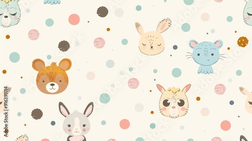 Adorable animal illustrations with pastel colors create a whimsical design perfect for kids' rooms