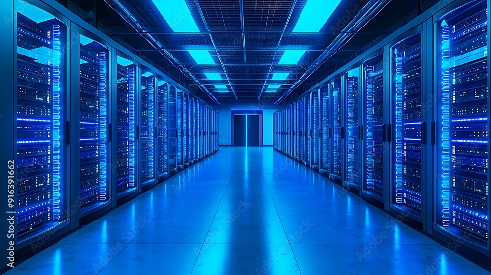 Empty server racks line a cool, dimly lit underground corridor reminiscent of a subway station platform Empty server racks line a cool, dimly lit underground corridor reminiscent of a subway station platform