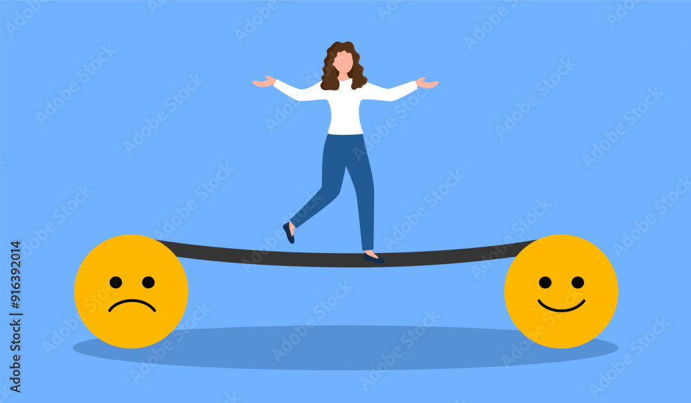 Emotional balance and harmony. Woman walking to positive feeling ...