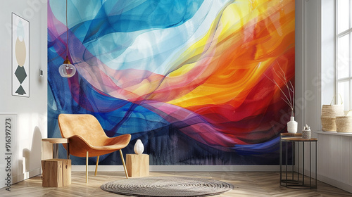 abstarct wall art with chair 