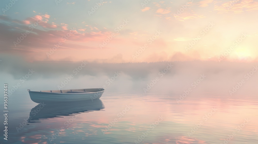 A scenic background capturing a serene lakeside view at dawn, with mist rising from the water, a lone rowboat, and a sky painted in soft pastel hues, evoking peace and tranquility A scenic background capturing a serene lakeside view at dawn, with mist rising from the water, a lone rowboat, and a sky painted in soft pastel hues, evoking peace and tranquility