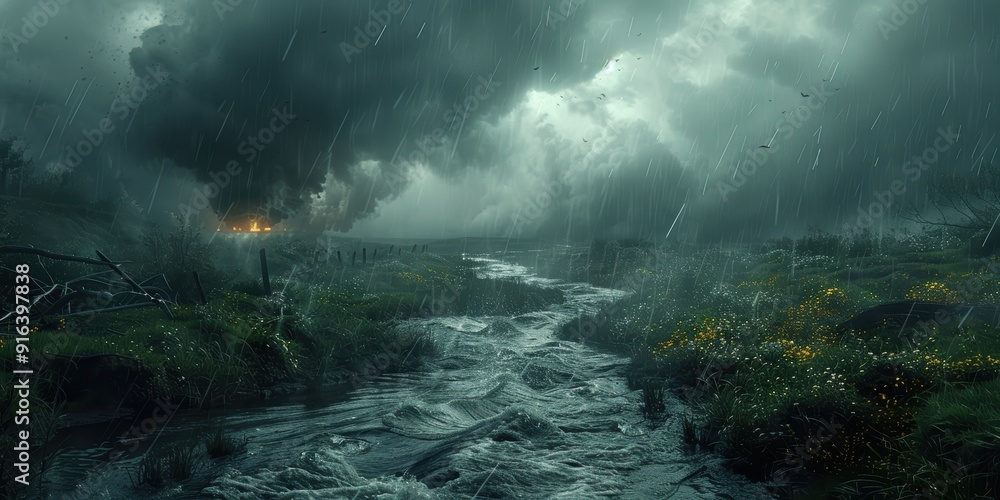 Fototapeta premium Stormy Landscape with Creek