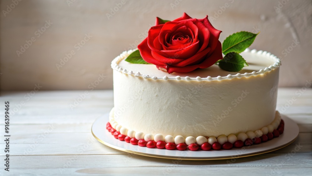 Cake with red rose decoration on top, cake, dessert, celebration, flowers, romantic, love, wedding, bakery, gourmet Cake with red rose decoration on top, cake, dessert, celebration, flowers, romantic, love, wedding, bakery, gourmet