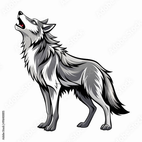 Howling Wolf Vector Illustration - Cartoon, Clipart, and Line Art Design