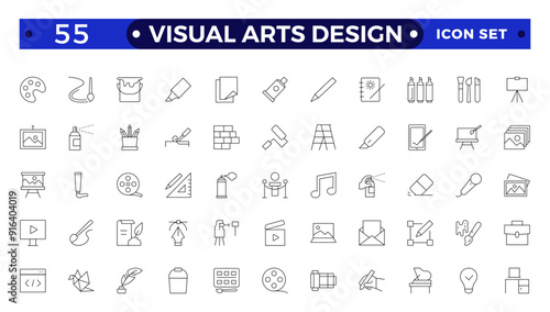 Art icon set. Containing literature, architecture, sculpture, artist, exhibition, painting, music, design and museum icons.