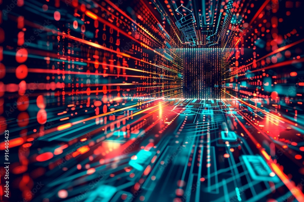 Abstract digital illustration of encrypted data transmission over network Abstract digital illustration of encrypted data transmission over network