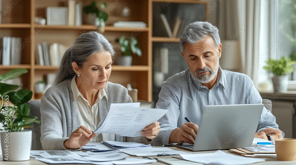 Couple Working Together on Finances at Home - Realistic Photo Couple Working Together on Finances at Home - Realistic Photo
