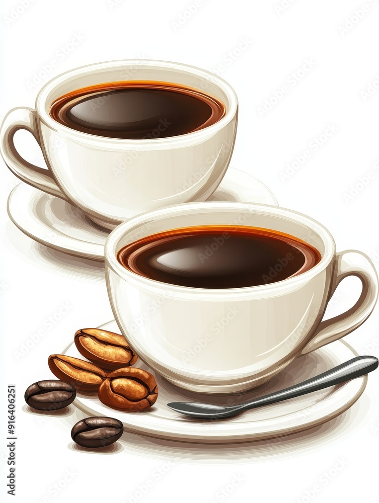 Two Cups of Coffee with Coffee Beans Two Cups of Coffee with Coffee Beans