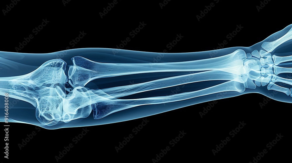 High-resolution X-ray of a wrist in a lateral position, showing the carpal tunnel and median nerve compression clearly, blue monochromatic filter, minimalistic medical background, High-resolution X-ray of a wrist in a lateral position, showing the carpal tunnel and median nerve compression clearly, blue monochromatic filter, minimalistic medical background,