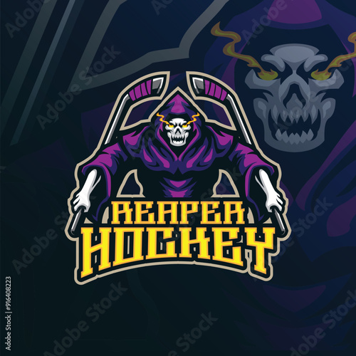 Reaper mascot logo design vector with modern illustration concept style for badge, emblem and t shirt printing. Reaper hockey illustration for sport and esport team.