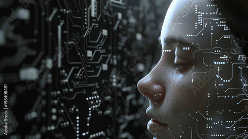 cyborg com circuitos e inteligencia artificial.