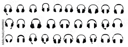 audio head phone silhouettes premium vectors