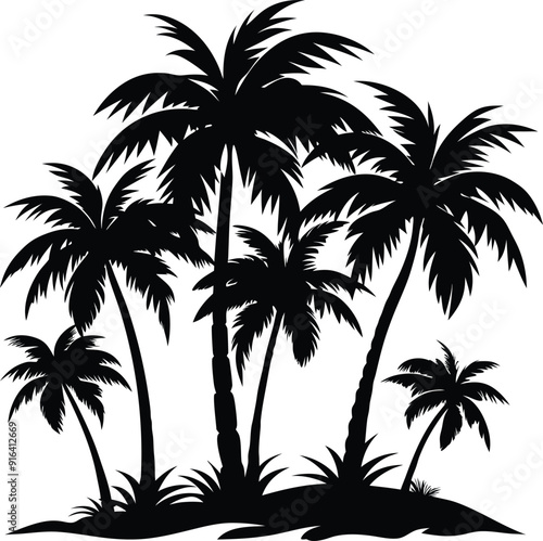 coconut palm tree silhouette, Print, vector