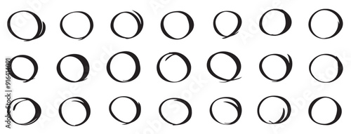 Circle hand drawn marker doodle line style for web site logo and text check vector illustration