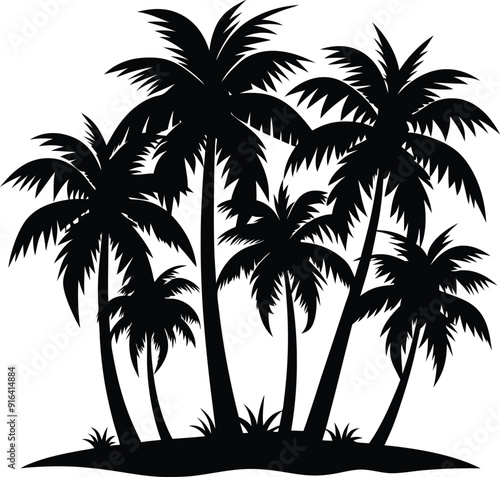 coconut palm tree silhouette, Print, vector