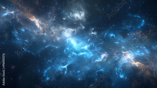 A vibrant nebula in deep space, filled with swirling clouds of gas and dust, illuminated by the light of distant stars.