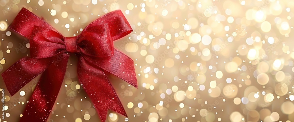 Red Bow on a Golden Background with Bokeh Red Bow on a Golden Background with Bokeh
