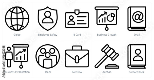 A set of 10 business icons as globe, employee safety, id card