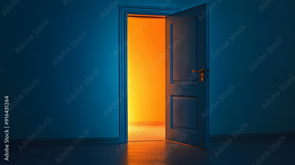 Illuminating light coming from open blue door Illuminating light coming from open blue door