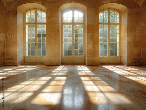 Sunlight Streaming Through Windows in a Historic Building