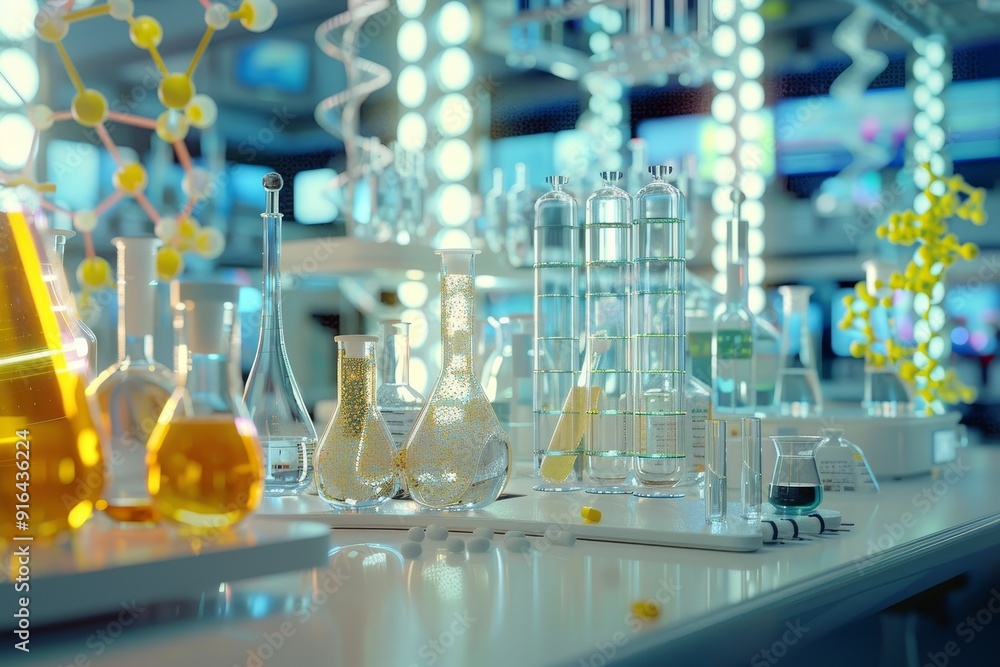 Abstract visualization of laboratory setting with diverse research projects and experiments, representing scientific diversity Abstract visualization of laboratory setting with diverse research projects and experiments, representing scientific diversity