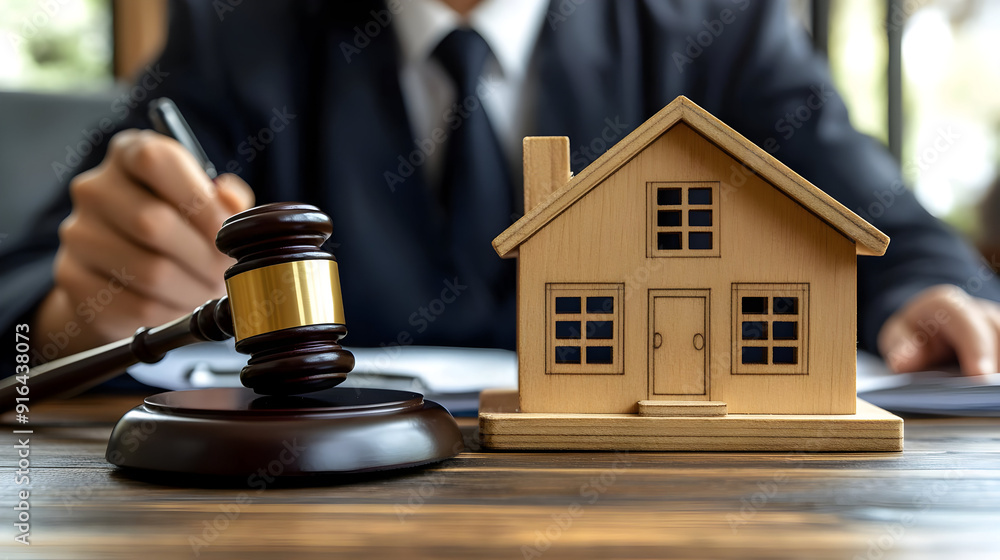 Real Estate Auction Gavel and House Model Illustration Real Estate Auction Gavel and House Model Illustration