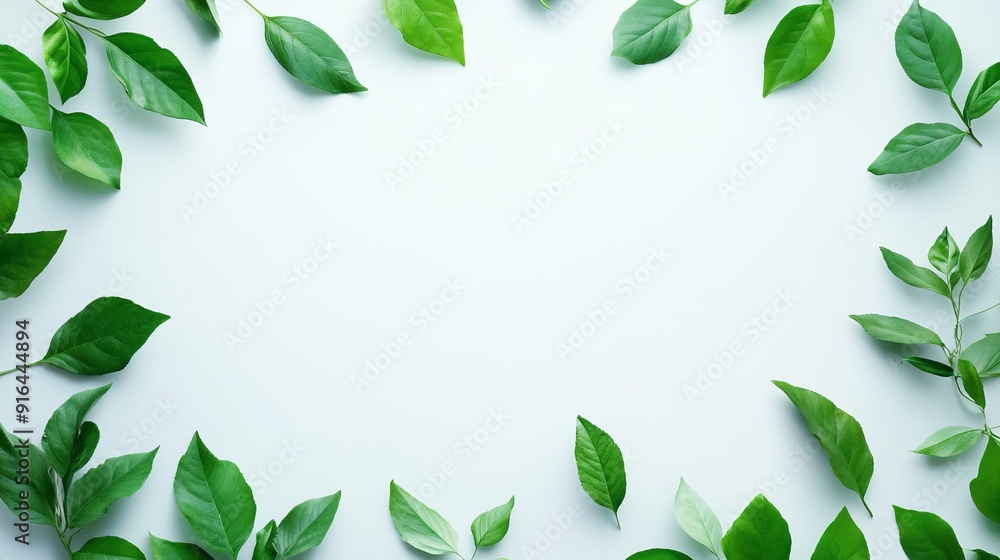 Minimalist Green Leaf Frame On White Minimalist Green Leaf Frame On White