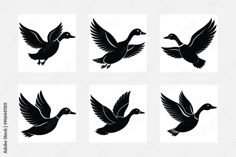 Obraz premium Flying duck silhouette vector illustration.