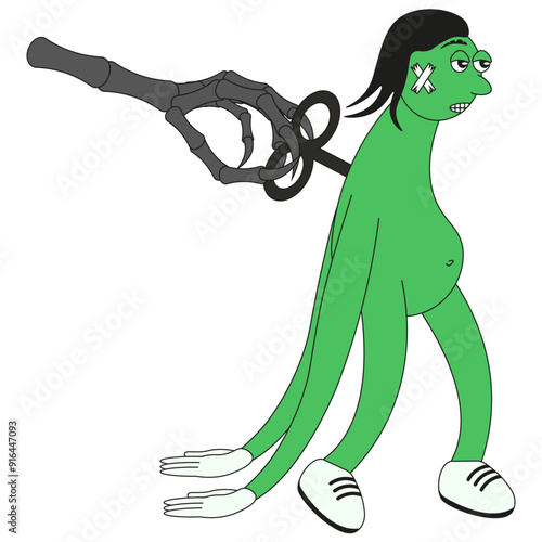 Clockwork Halloween toy. Flat green Zombie character isolated transparent. Creepy emotion vector illustration. EPS 10