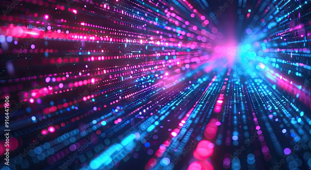 Fototapeta premium Abstract Digital Tunnel with Neon Lights