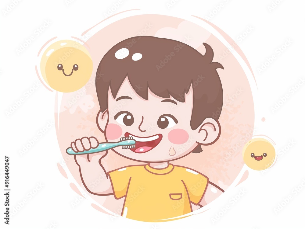 A child brushing his teeth. illustration. AI generated A child brushing his teeth. illustration. AI generated