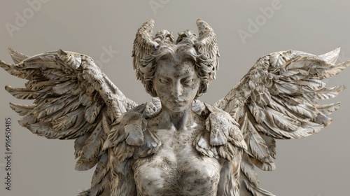 A harpy is a creature from Greek and Roman mythology, a monster with a woman's head and a bird's body. Harpies symbolize storm winds. 3D Rendering., photo