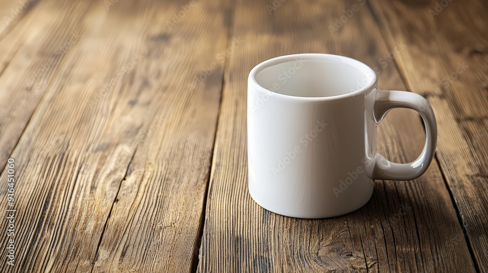 Minimalist Charm: White Ceramic Mug on Wooden Table. Generative AI Minimalist Charm: White Ceramic Mug on Wooden Table. Generative AI