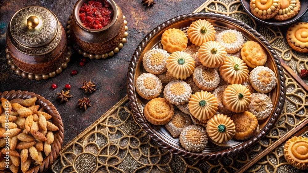 Traditional Egyptian cookies served during the Islamic Feast of El Fitr , Kahk, Eid, Islam, Celebration, Sweet, Dessert, Baked Traditional Egyptian cookies served during the Islamic Feast of El Fitr , Kahk, Eid, Islam, Celebration, Sweet, Dessert, Baked